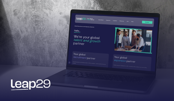 Leap29 Unveils New Brand and Website! laptop displaying new Leap29 website